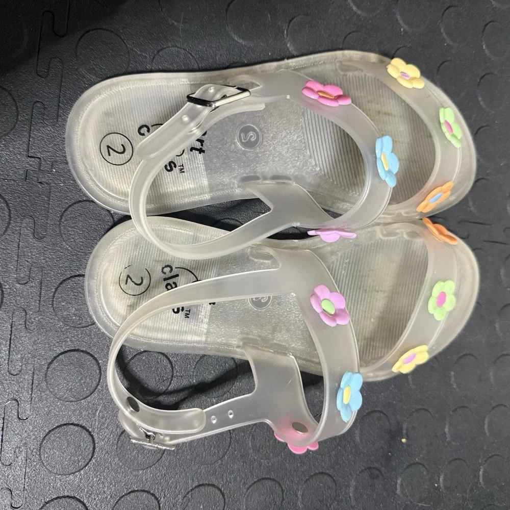 Girls Flower Jelly Adjustable Buckle Ankle Sandals Clear Sz 2 Art Class Y2K